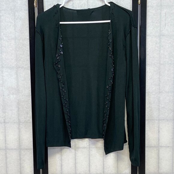 Finity Black Rib Knit Open Cardigan Sweater Long Sleeve V-Neck Button Accent L - Picture 5 of 12